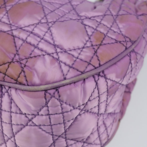 Christian Dior Canage Hand Bag Nylon Leather Purple Silver Auth ep11484