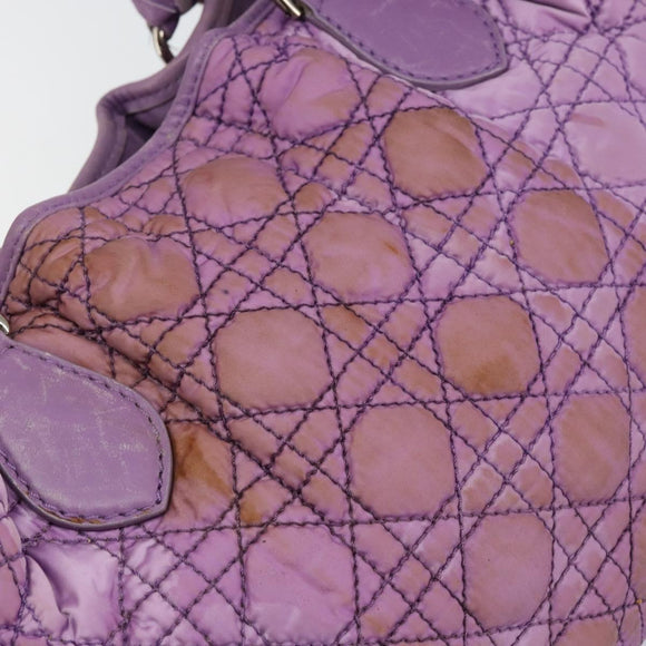 Christian Dior Canage Hand Bag Nylon Leather Purple Silver Auth ep11484