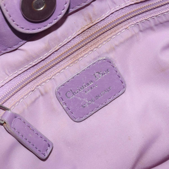 Christian Dior Canage Hand Bag Nylon Leather Purple Silver Auth ep11484