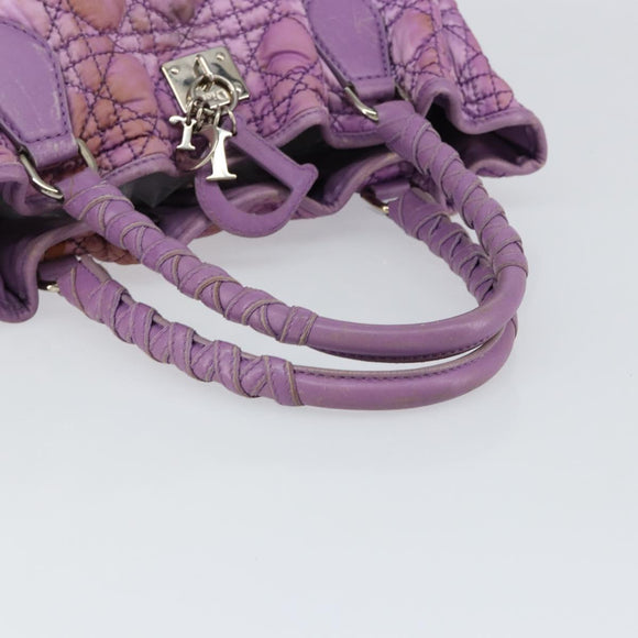 Christian Dior Canage Hand Bag Nylon Leather Purple Silver Auth ep11484