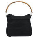 GUCCI Bamboo Hand Bag Nylon Leather Black Silver 000 2404 0509 Auth ep11486-2