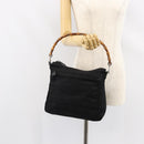 GUCCI Bamboo Hand Bag Nylon Leather Black Silver 000 2404 0509 Auth ep11486-23