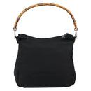 GUCCI Bamboo Hand Bag Nylon Leather Black Silver 000 2404 0509 Auth ep11486-3