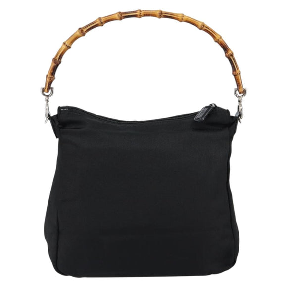 GUCCI Bamboo Hand Bag Nylon Leather Black Silver 000 2404 0509 Auth ep11486