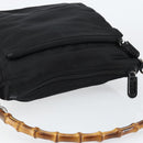 GUCCI Bamboo Hand Bag Nylon Leather Black Silver 000 2404 0509 Auth ep11486-6