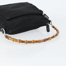 GUCCI Bamboo Hand Bag Nylon Leather Black Silver 000 2404 0509 Auth ep11486-7