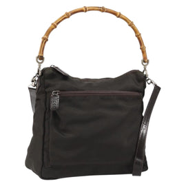 GUCCI Bamboo Hand Bag Nylon 2way Brown Silver 000 2404 0509 Auth ep11487