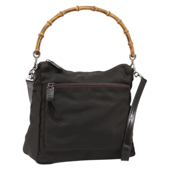 GUCCI Bamboo Hand Bag Nylon 2way Brown Silver 000 2404 0509 Auth ep11487