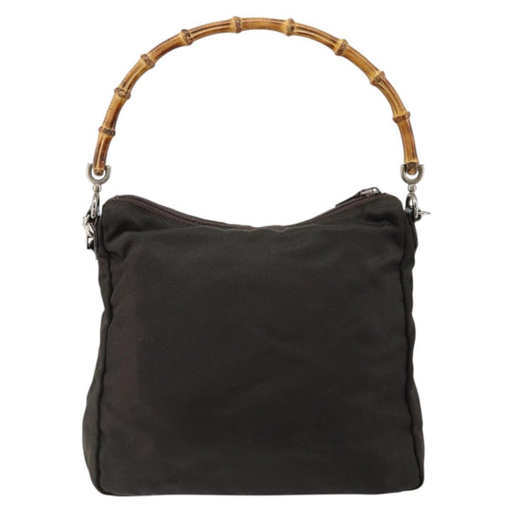GUCCI Bamboo Hand Bag Nylon 2way Brown Silver 000 2404 0509 Auth ep11487