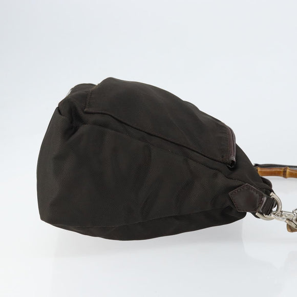 GUCCI Bamboo Hand Bag Nylon 2way Brown Silver 000 2404 0509 Auth ep11487