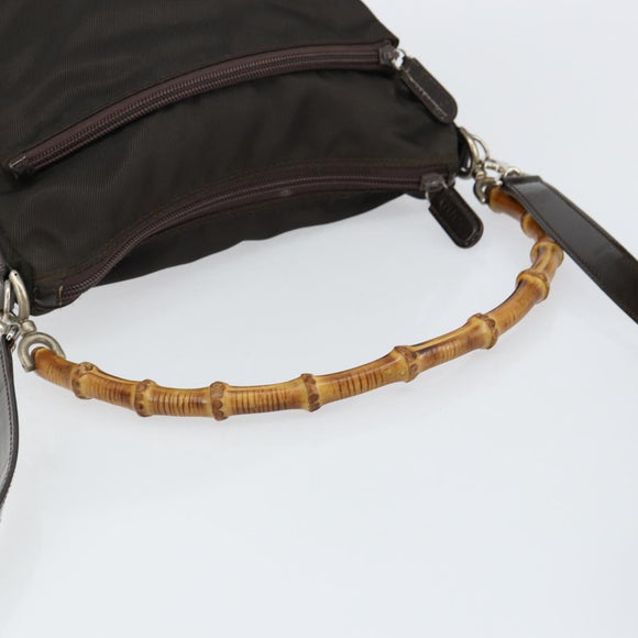 GUCCI Bamboo Hand Bag Nylon 2way Brown Silver 000 2404 0509 Auth ep11487