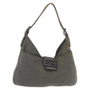 FENDI Mamma Baguette Shoulder Bag cotton Gray Auth ep11488-1