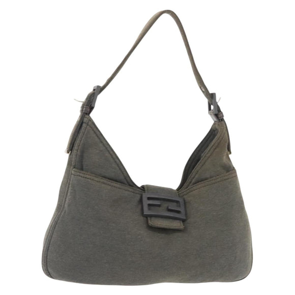 FENDI Mamma Baguette Shoulder Bag cotton Gray Auth ep11488
