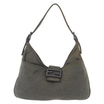 FENDI Mamma Baguette Shoulder Bag cotton Gray Auth ep11488 - 0