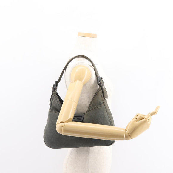 FENDI Mamma Baguette Shoulder Bag cotton Gray Auth ep11488