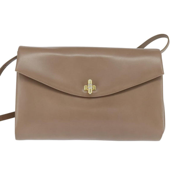 GUCCI Shoulder Bag Leather Beige Gold Auth ep11490