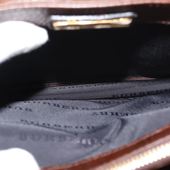 BURBERRY Clutch Bag Leather Brown Gold Auth ep11492