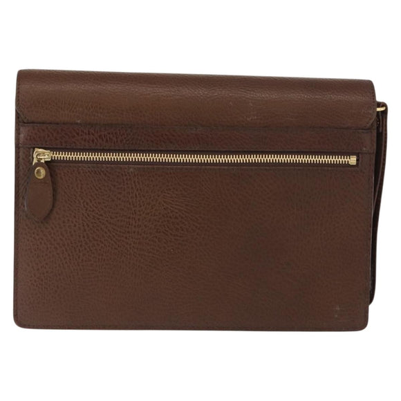 BURBERRY Clutch Bag Leather Brown Gold Auth ep11492