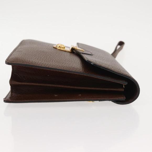 BURBERRY Clutch Bag Leather Brown Gold Auth ep11492