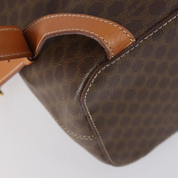 CELINE Macadam Canvas Backpack PVC Leather Brown Gold Auth ep11505