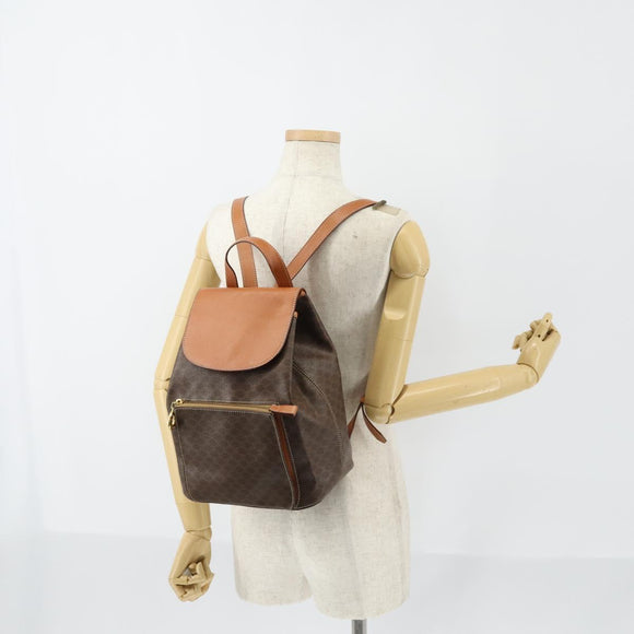 CELINE Macadam Canvas Backpack PVC Leather Brown Gold Auth ep11505