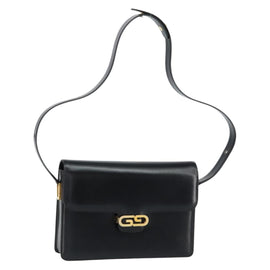 GUCCI Shoulder Bag Leather Black Gold Auth ep11506