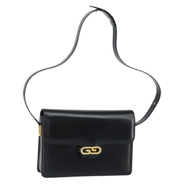 GUCCI Shoulder Bag Leather Black Gold Auth ep11506