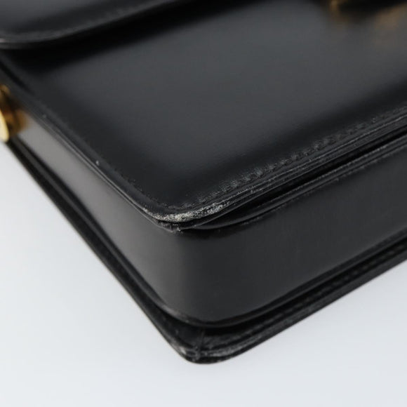 GUCCI Shoulder Bag Leather Black Gold Auth ep11506