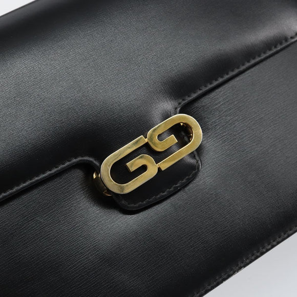 GUCCI Shoulder Bag Leather Black Gold Auth ep11506