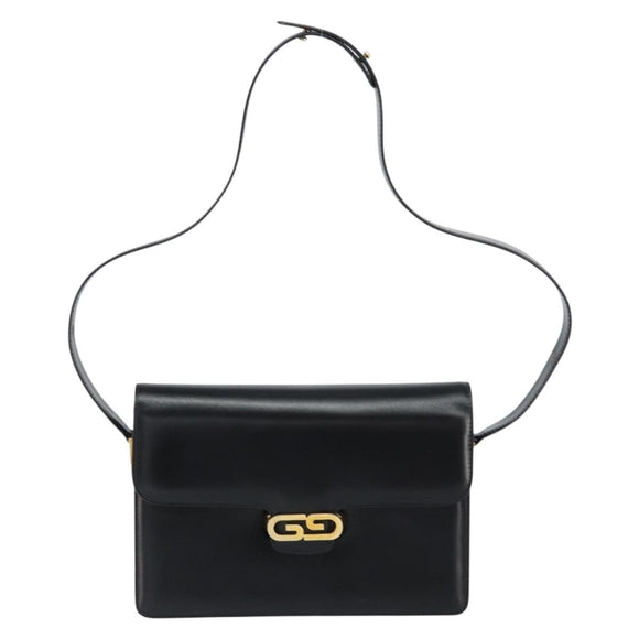 GUCCI Shoulder Bag Leather Black Gold Auth ep11506