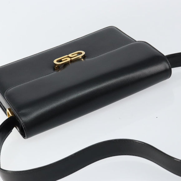 GUCCI Shoulder Bag Leather Black Gold Auth ep11506