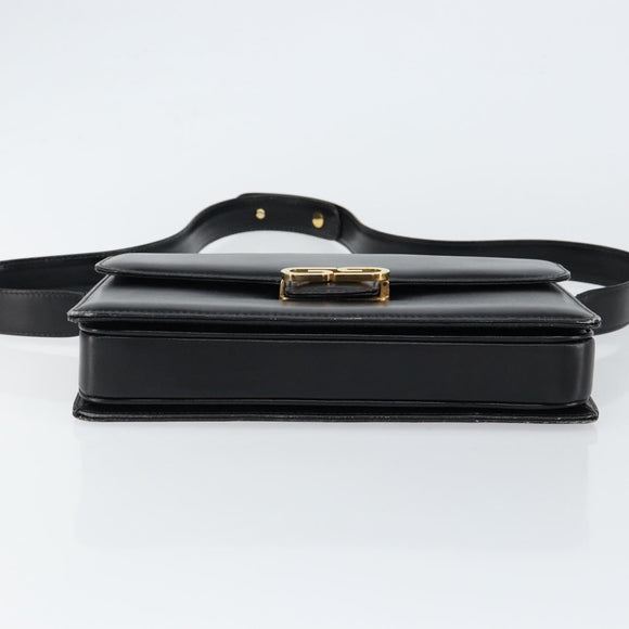 GUCCI Shoulder Bag Leather Black Gold Auth ep11506