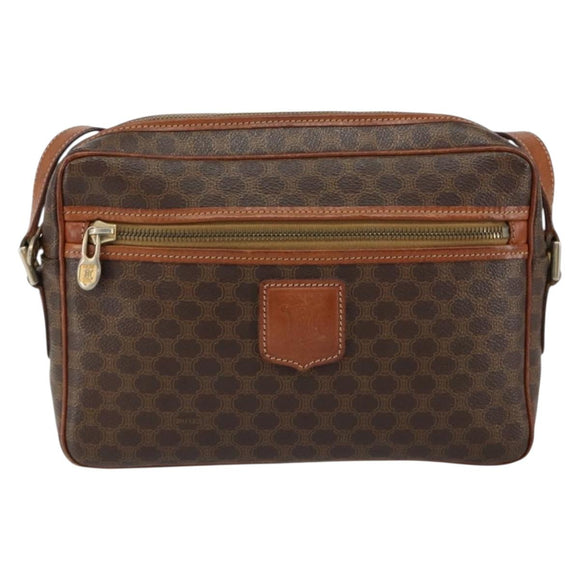 CELINE Macadam Canvas Shoulder Bag PVC Leather Brown Gold Auth ep11508