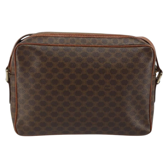 CELINE Macadam Canvas Shoulder Bag PVC Leather Brown Gold Auth ep11508