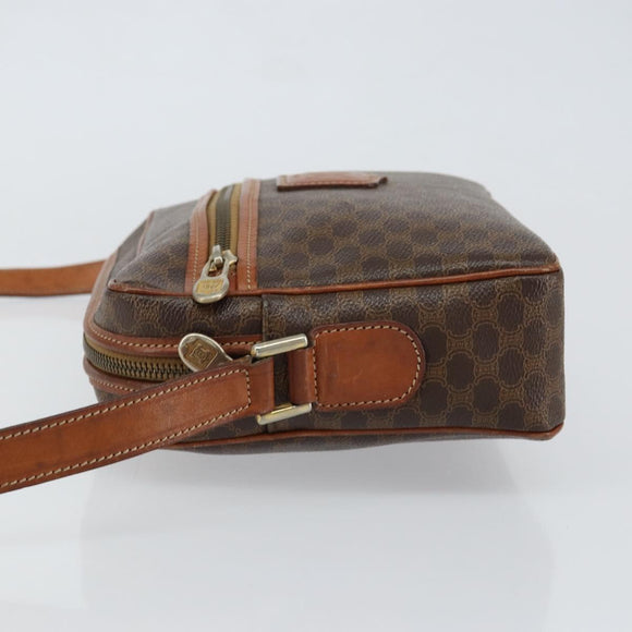 CELINE Macadam Canvas Shoulder Bag PVC Leather Brown Gold Auth ep11508