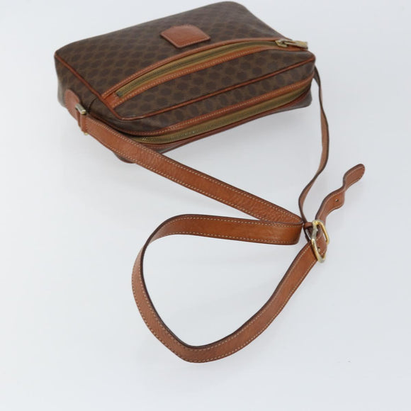 CELINE Macadam Canvas Shoulder Bag PVC Leather Brown Gold Auth ep11508