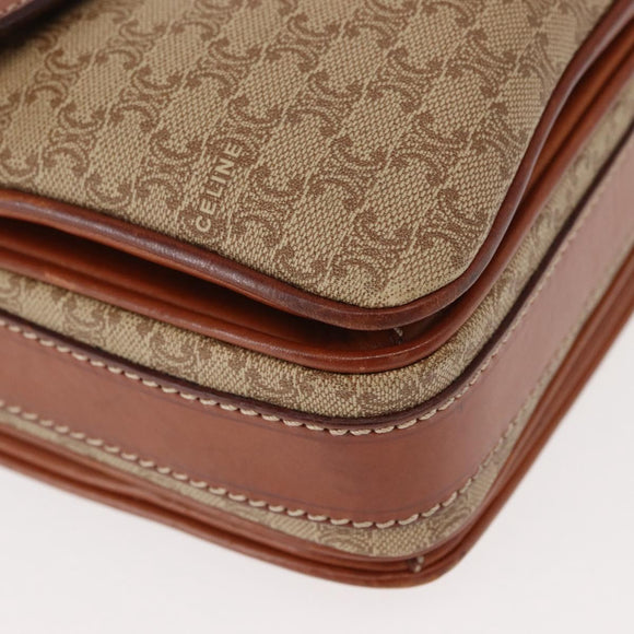 CELINE Macadam Canvas Shoulder Bag PVC Beige Gold Auth ep11511