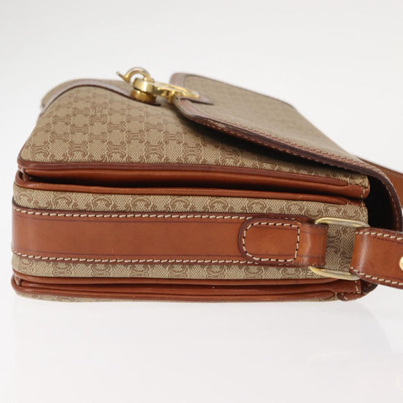 CELINE Macadam Canvas Shoulder Bag PVC Beige Gold Auth ep11511