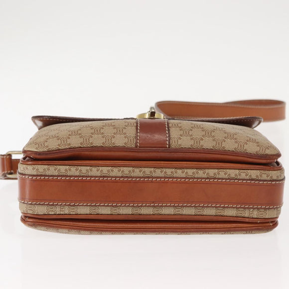 CELINE Macadam Canvas Shoulder Bag PVC Beige Gold Auth ep11511