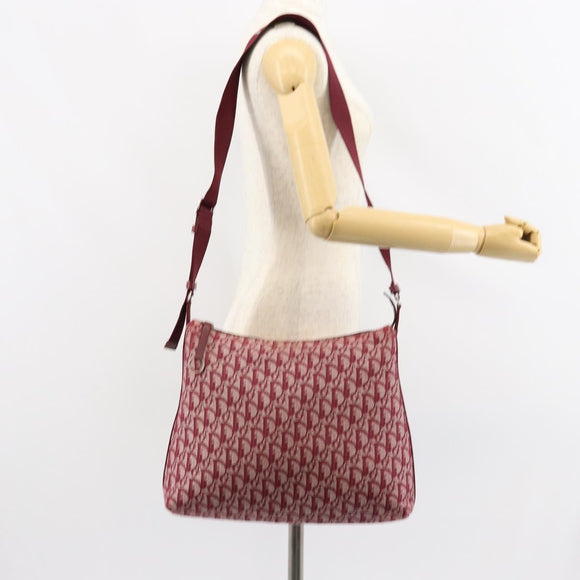 Christian Dior Trotter Canvas Shoulder Bag Red Silver Auth ep11517