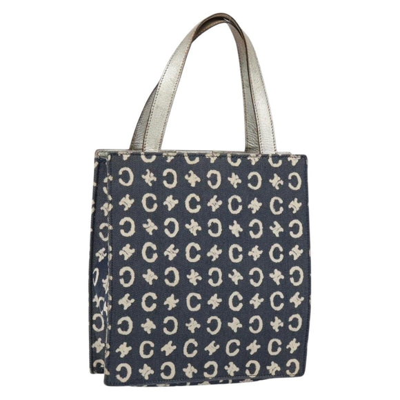 CELINE C Macadam Canvas Hand Bag Denim Blue Silver Auth ep11519