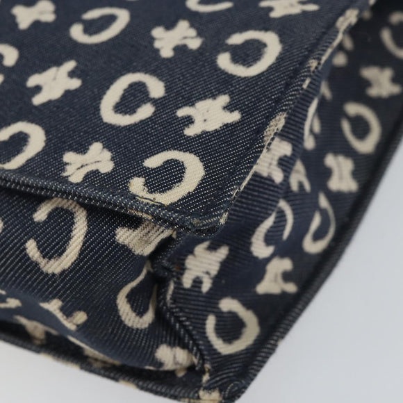 CELINE C Macadam Canvas Hand Bag Denim Blue Silver Auth ep11519