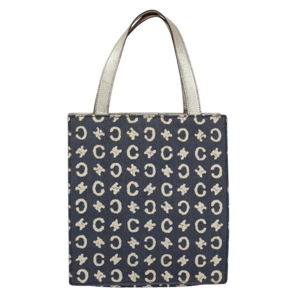 CELINE C Macadam Canvas Hand Bag Denim Blue Silver Auth ep11519
