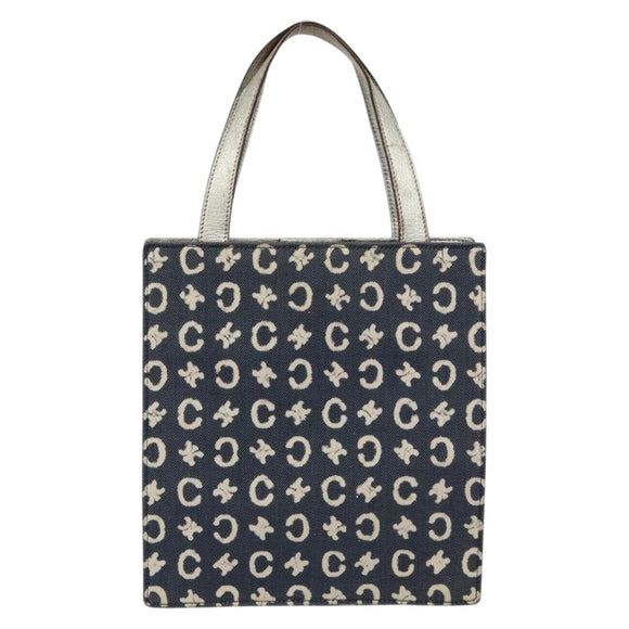 CELINE C Macadam Canvas Hand Bag Denim Blue Silver Auth ep11519