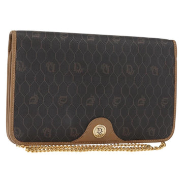 Christian Dior Honeycomb Canvas Chain Shoulder Bag PVC Black Gold Auth ep11520