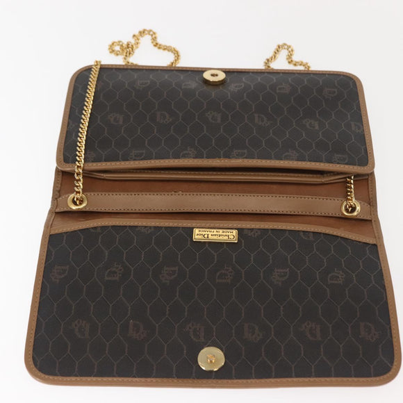 Christian Dior Honeycomb Canvas Chain Shoulder Bag PVC Black Gold Auth ep11520