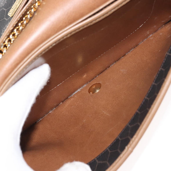 Christian Dior Honeycomb Canvas Chain Shoulder Bag PVC Black Gold Auth ep11520