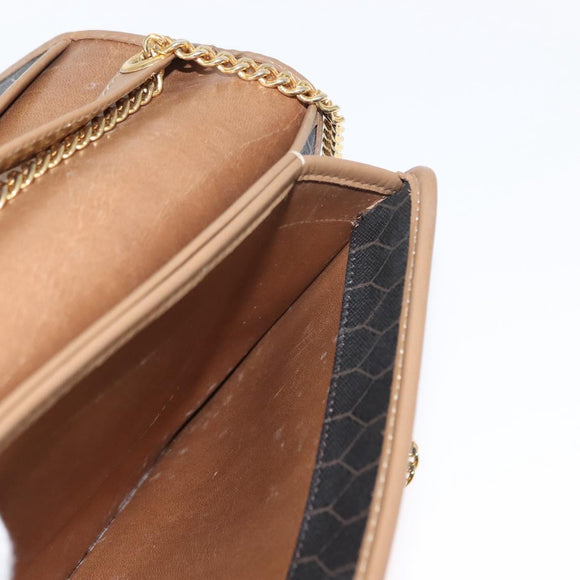 Christian Dior Honeycomb Canvas Chain Shoulder Bag PVC Black Gold Auth ep11520