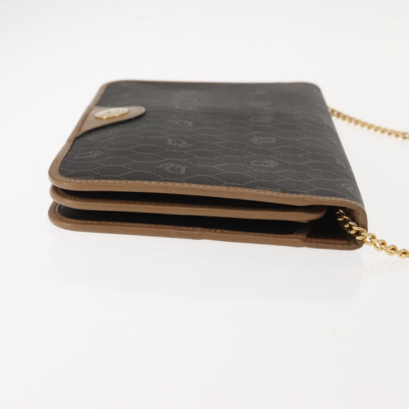 Christian Dior Honeycomb Canvas Chain Shoulder Bag PVC Black Gold Auth ep11520