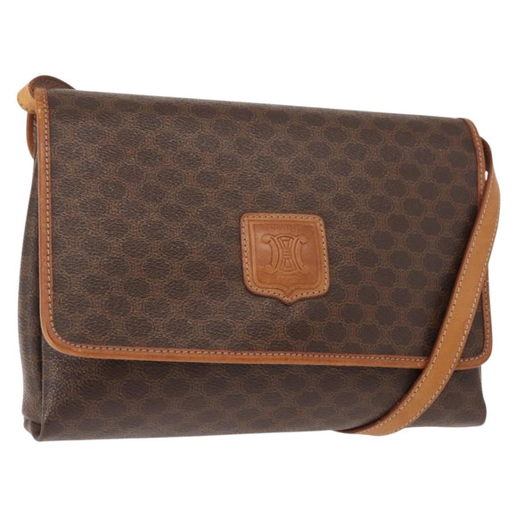 CELINE Macadam Canvas Shoulder Bag PVC Brown Gold Auth ep11522